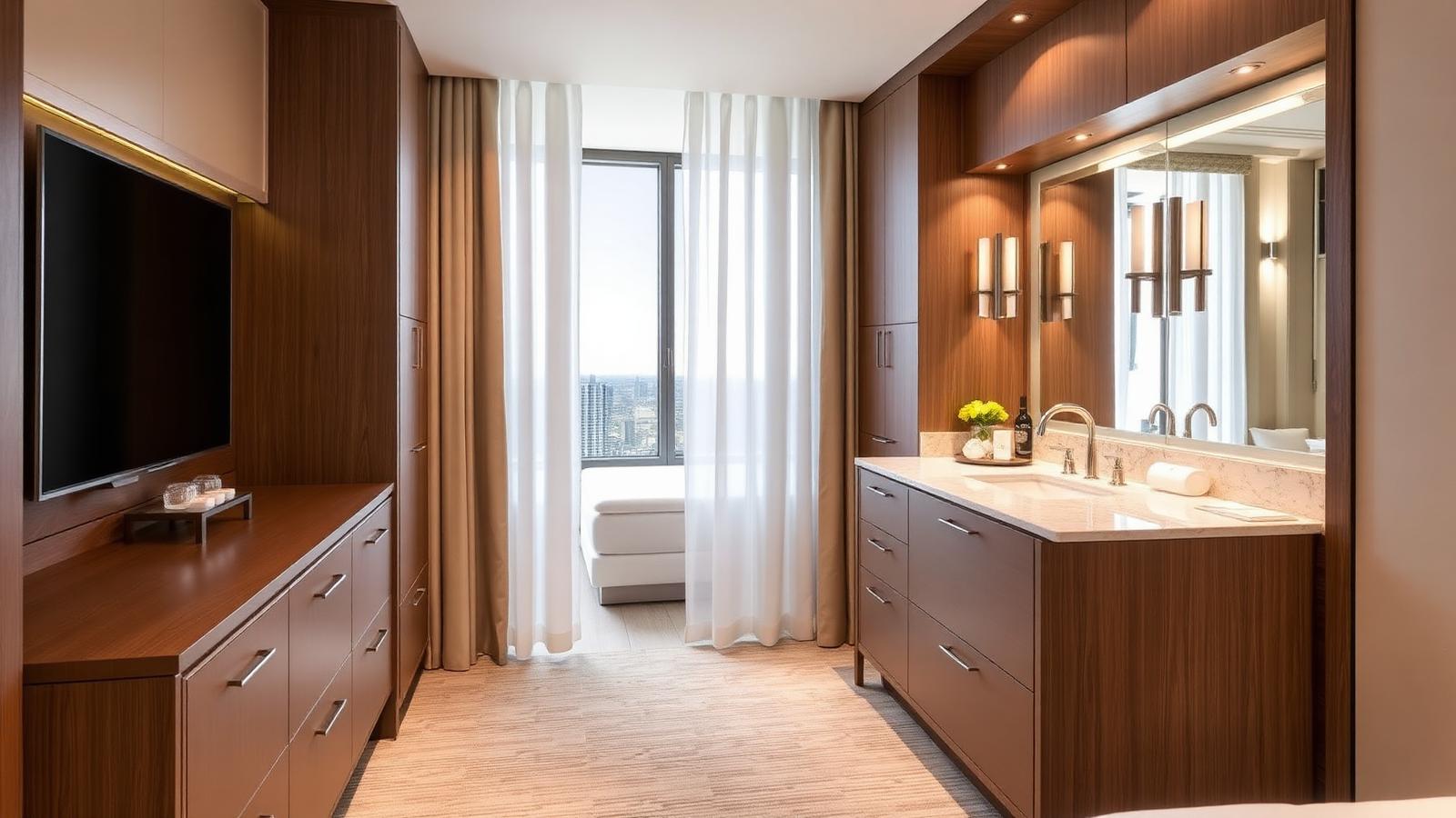 Bespoke hospitality custom cabinetry and bathroom vanity systems by a Boston, MA woodworker at a Beacon Hill boutique hotel