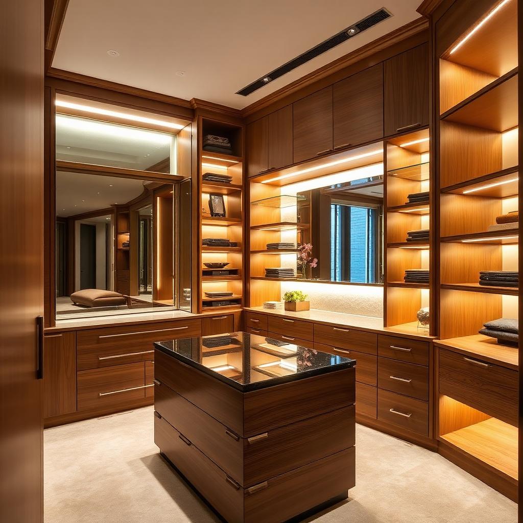 Bespoke walk-in dressing room and custom furniture maker project in a luxury Boston, MA master suite