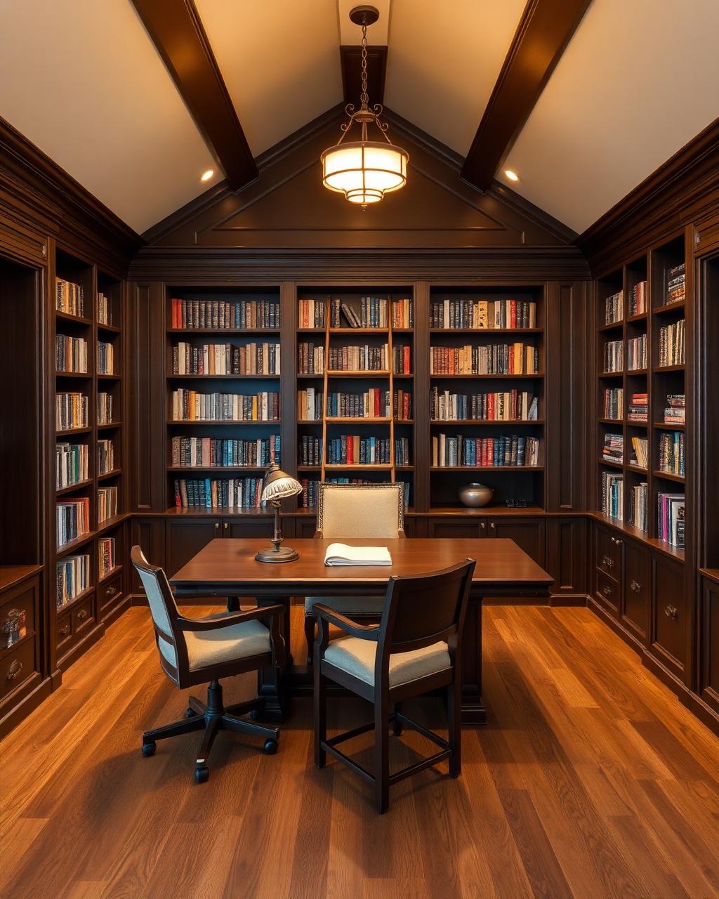 Floor-to-ceiling architectural millwork and built-in bookcases by a Boston woodworker