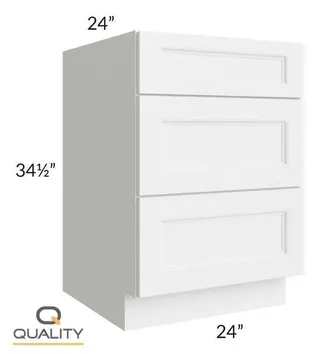 Three Drawer Bases – Shaker 3DB24 — 24″ W × 34.5″ H × 24″ D