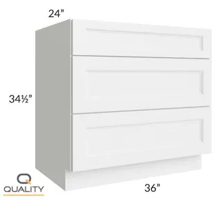 Three Drawer Bases – Shaker 3DB36 — 36″ W × 34.5″ H × 24″ D