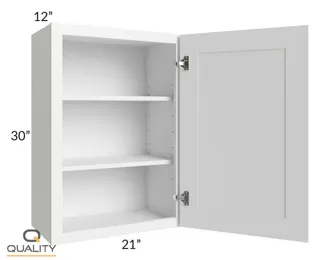 Single Door Wall Cabinets 30H – Shaker W2130 — 21″ W × 30″ H × 12″ D