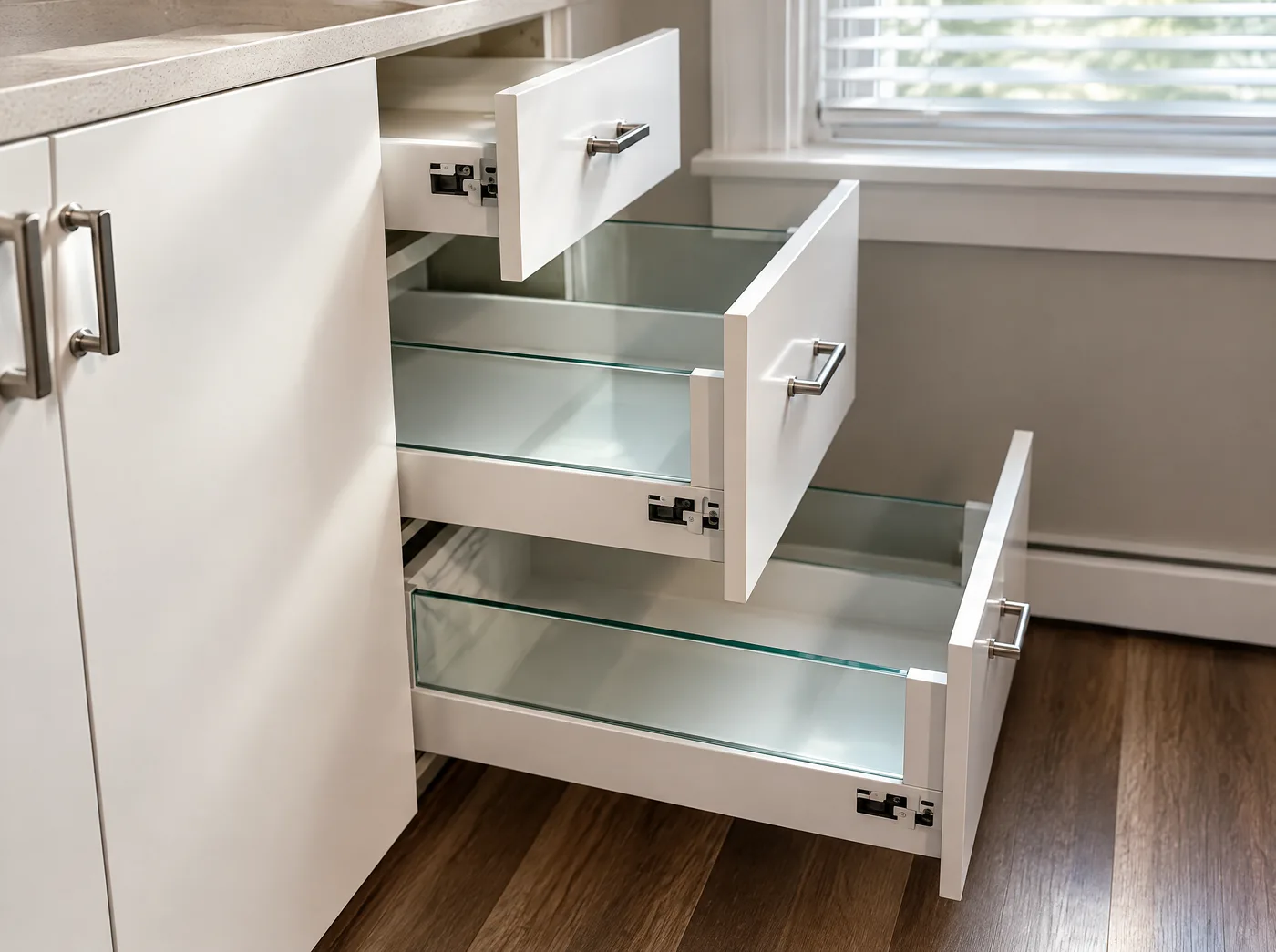 Cabinet drawer construction, editorial study based on an installed Quality project