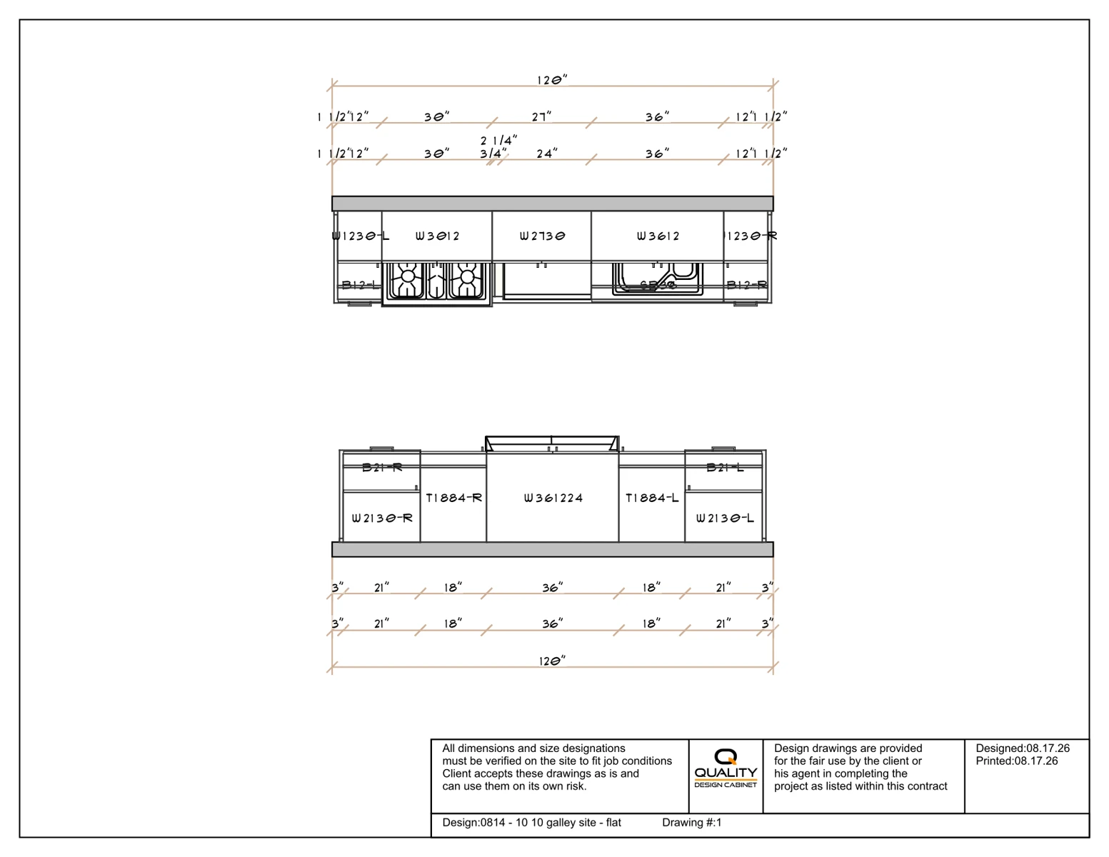 Galley — dimensioned reference plan