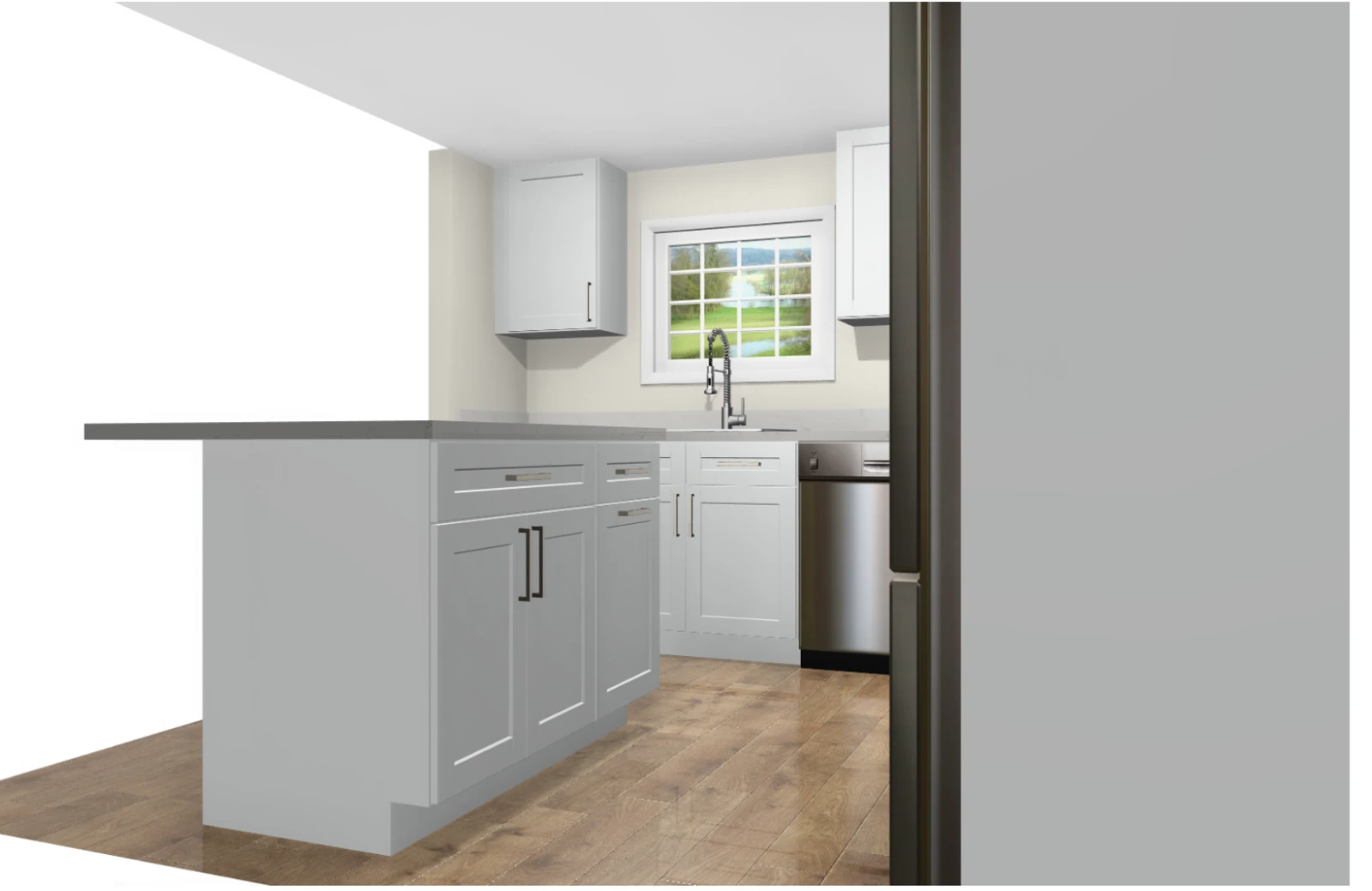 L-shaped with island — original technical rendering