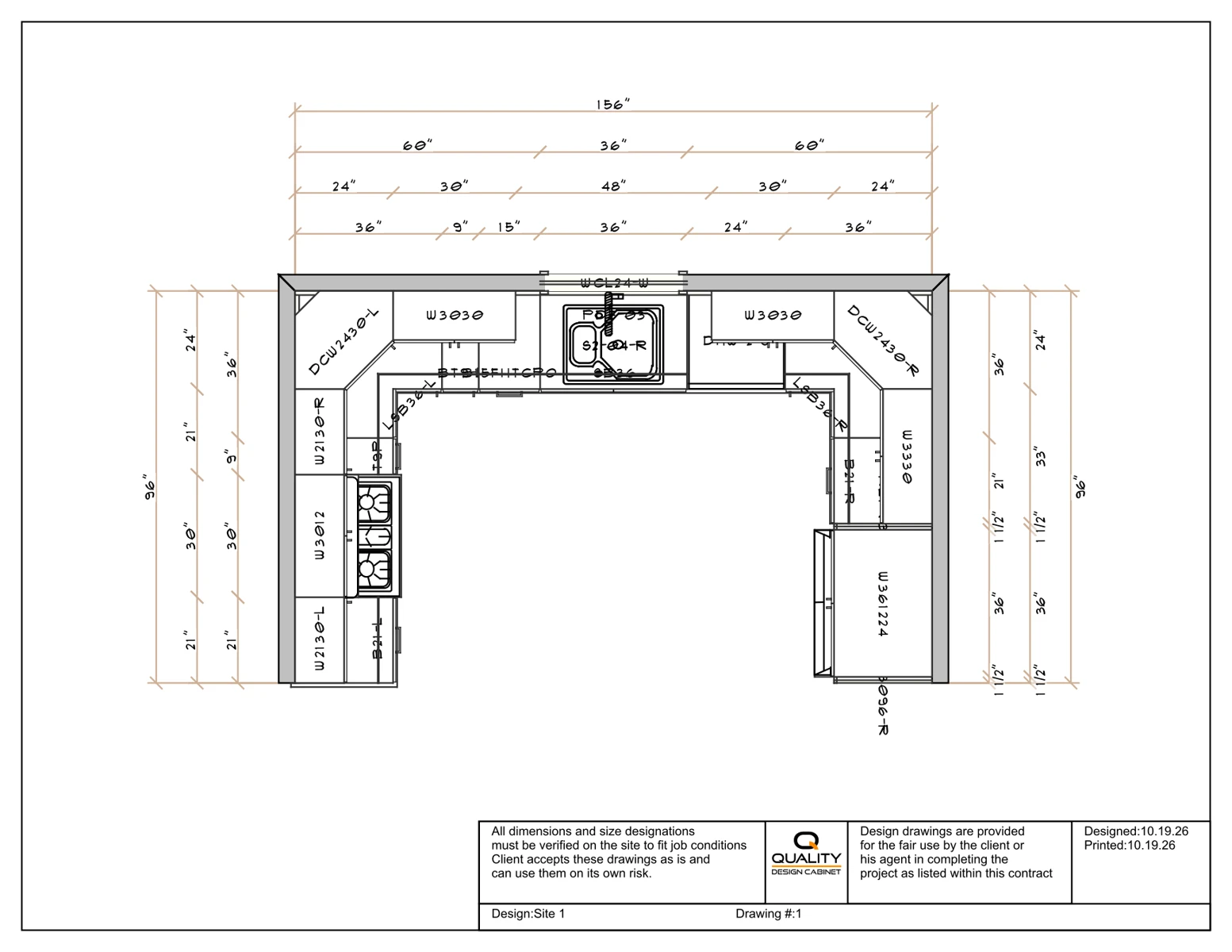 U-shaped — dimensioned reference plan