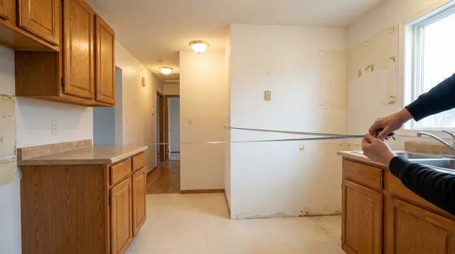 The same wall measured at three heights with a tape